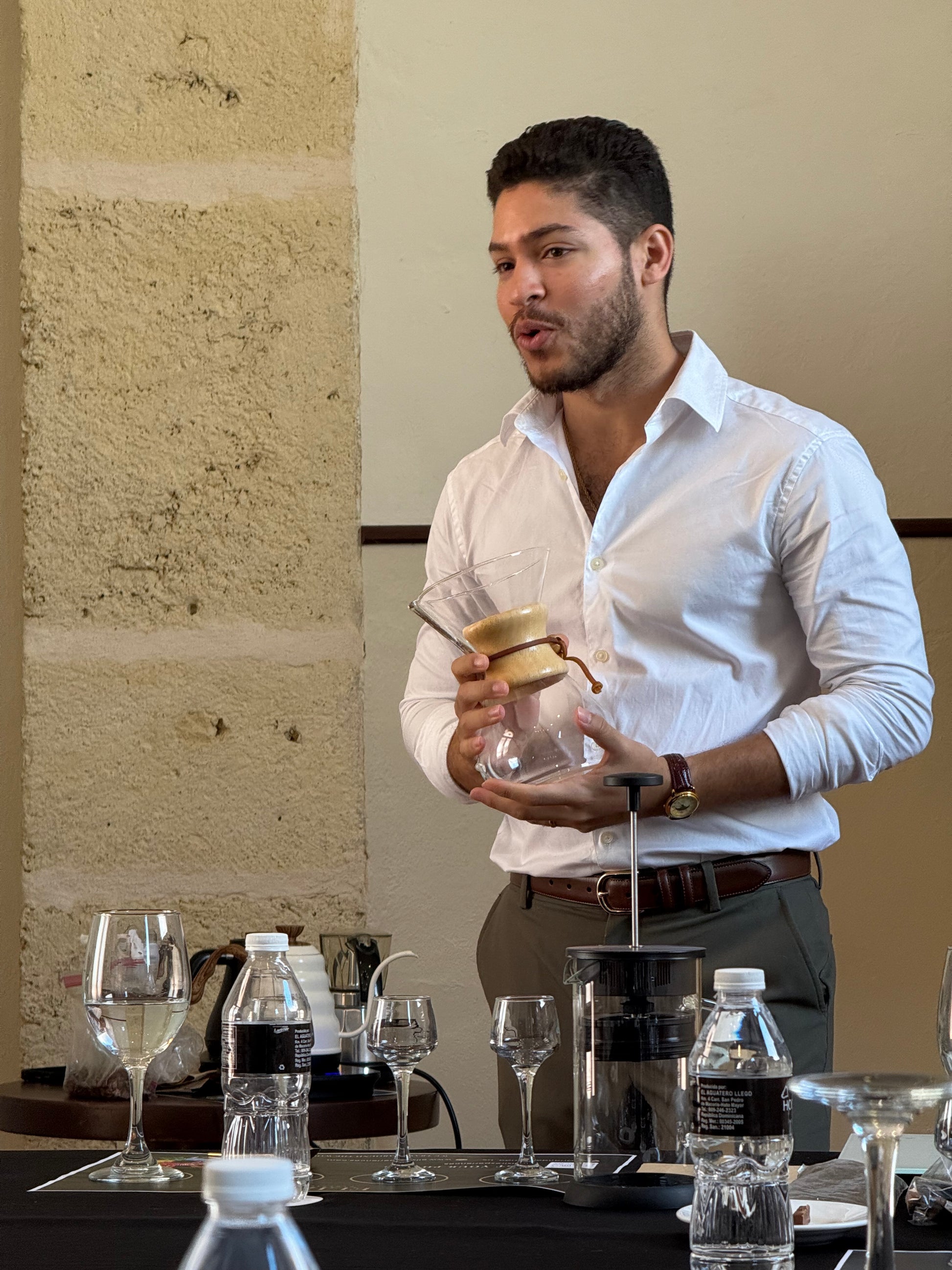 Tasting premium coffees from Ethiopia, Colombia, and Dominican Republic